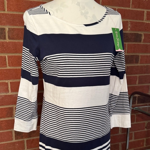 Lilly Pulitzer Navy & White Marlowe Coconut Stripe Pima Cotton Tee Shirt Dress - Picture 2 of 8
